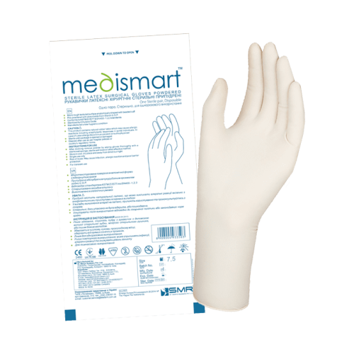 Рукавички хірургічні латексні стерильні припудрені, Medismart® (розмір 6,5)